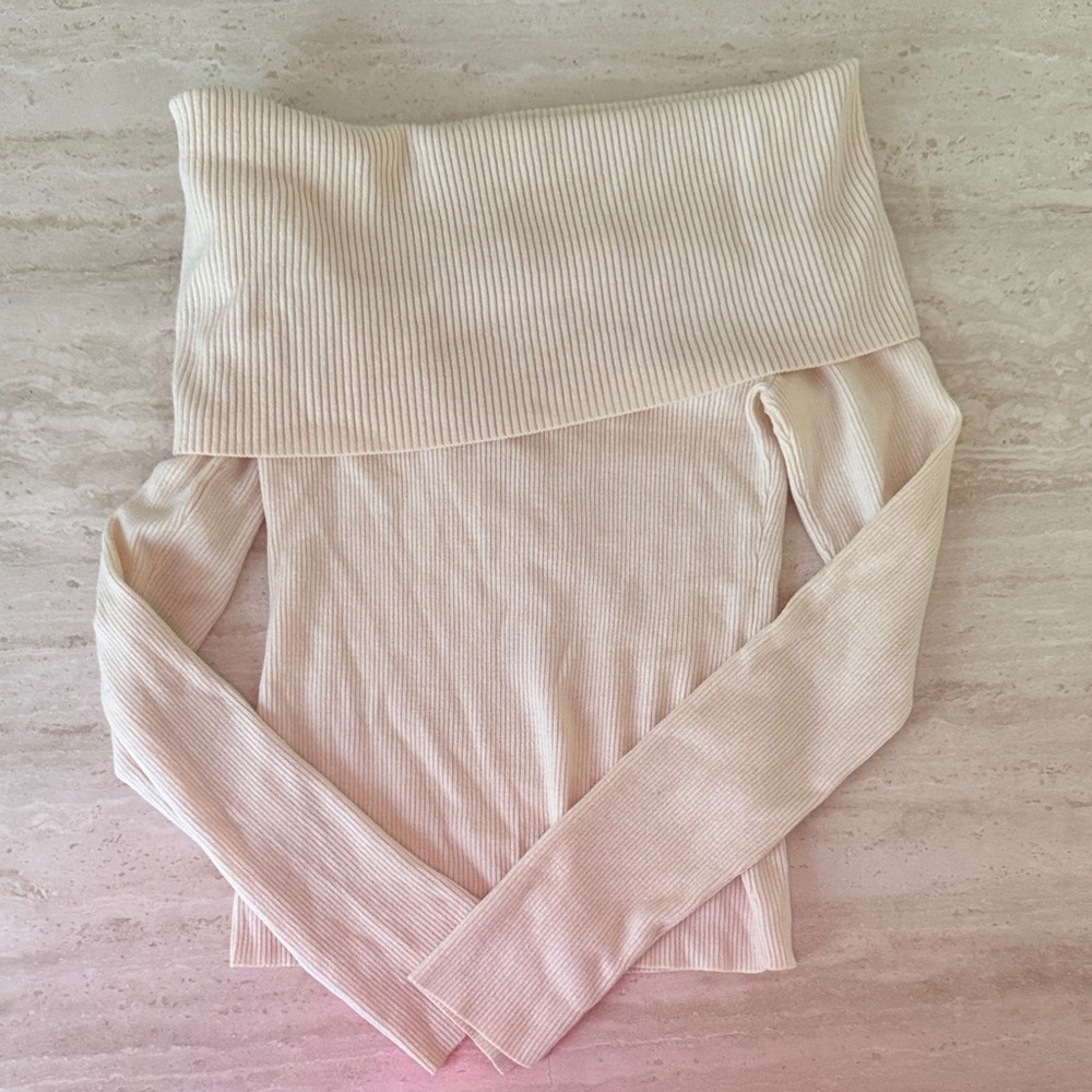A.L.C. Off-Shoulder Ribbed Sweater in Cream